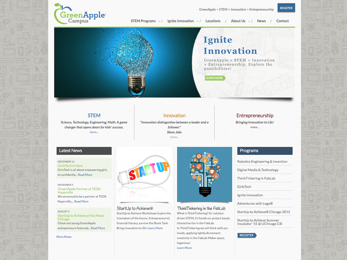 greenapple campus, responsive design, jquery search features, chicago and boston STEM classes. greenapple campus, responsive design, jquery search features, chicago and boston STEM classes.